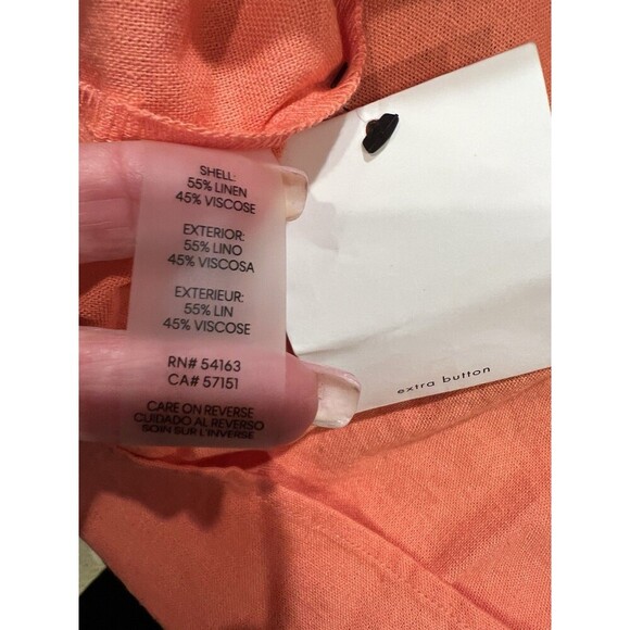 NWOT Calvin Klein Orange Roll-Tab-Sleeve Button-Front Linen Blend Shirtdress 12 - Picture 9 of 11